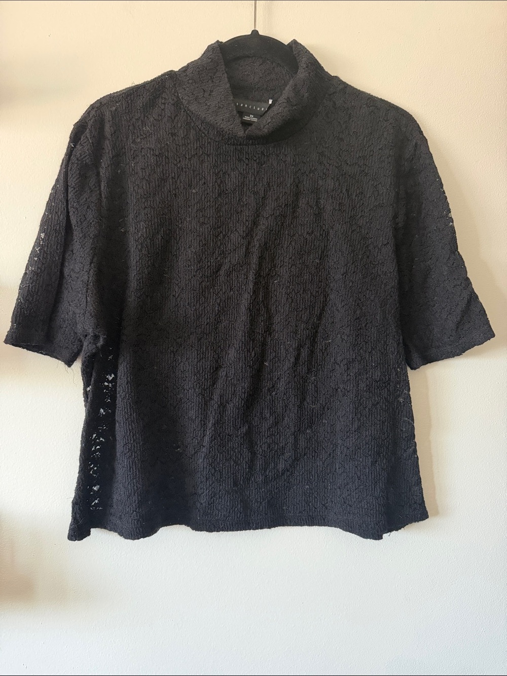 Sanctuary|Black Lace Short-Sleeve Mock Neck Top|2XL|GUC